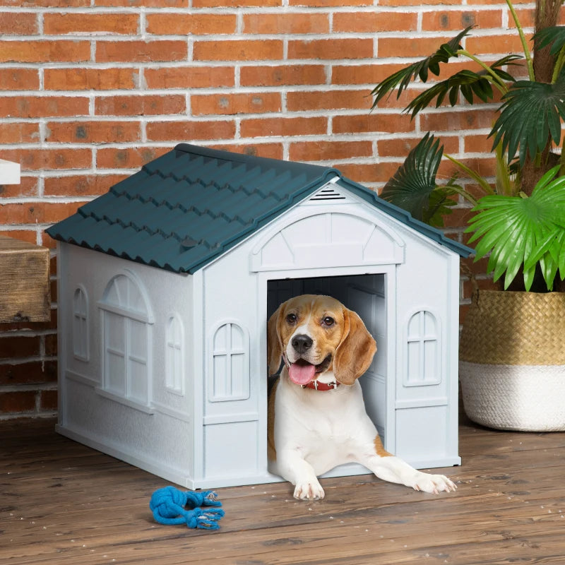 Waterproof Plastic Dog House for Small & Medium Dogs | Indoor & Outdoor Puppy Shelter, Blue